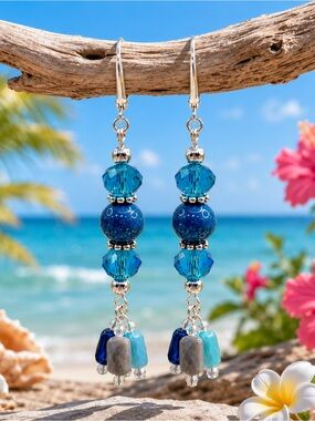 Blue Cyanite & Crystals Dangle Earrings